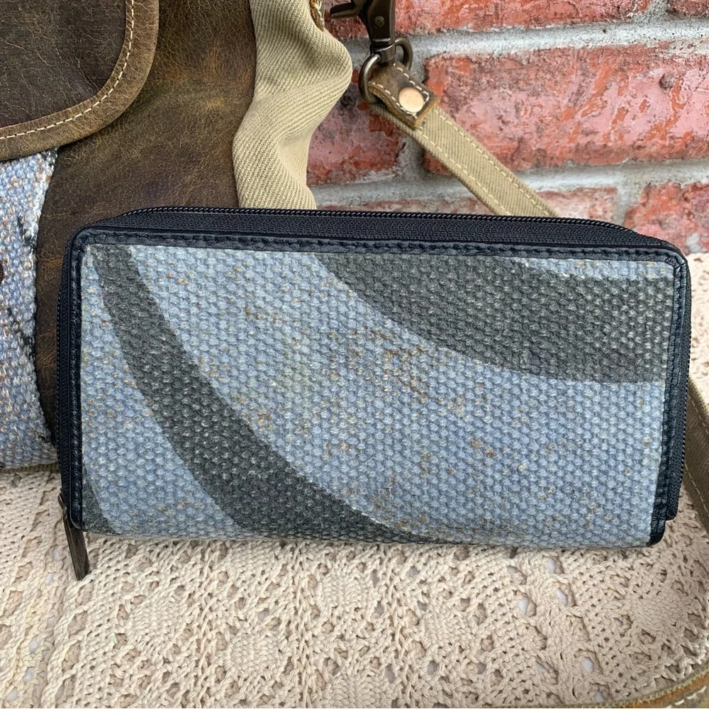 Myra Bag Distressed Leather & Canvas Crossbody Handbag Shoulder Purse - Picture 13 of 16